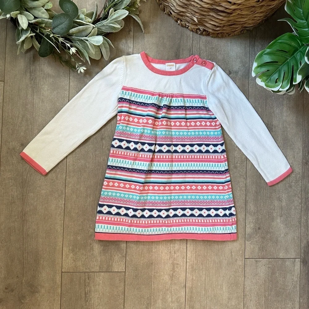 Gymboree Enchanted Winter Fair Isle Coral Sweater Dress 4T Toddler Girl